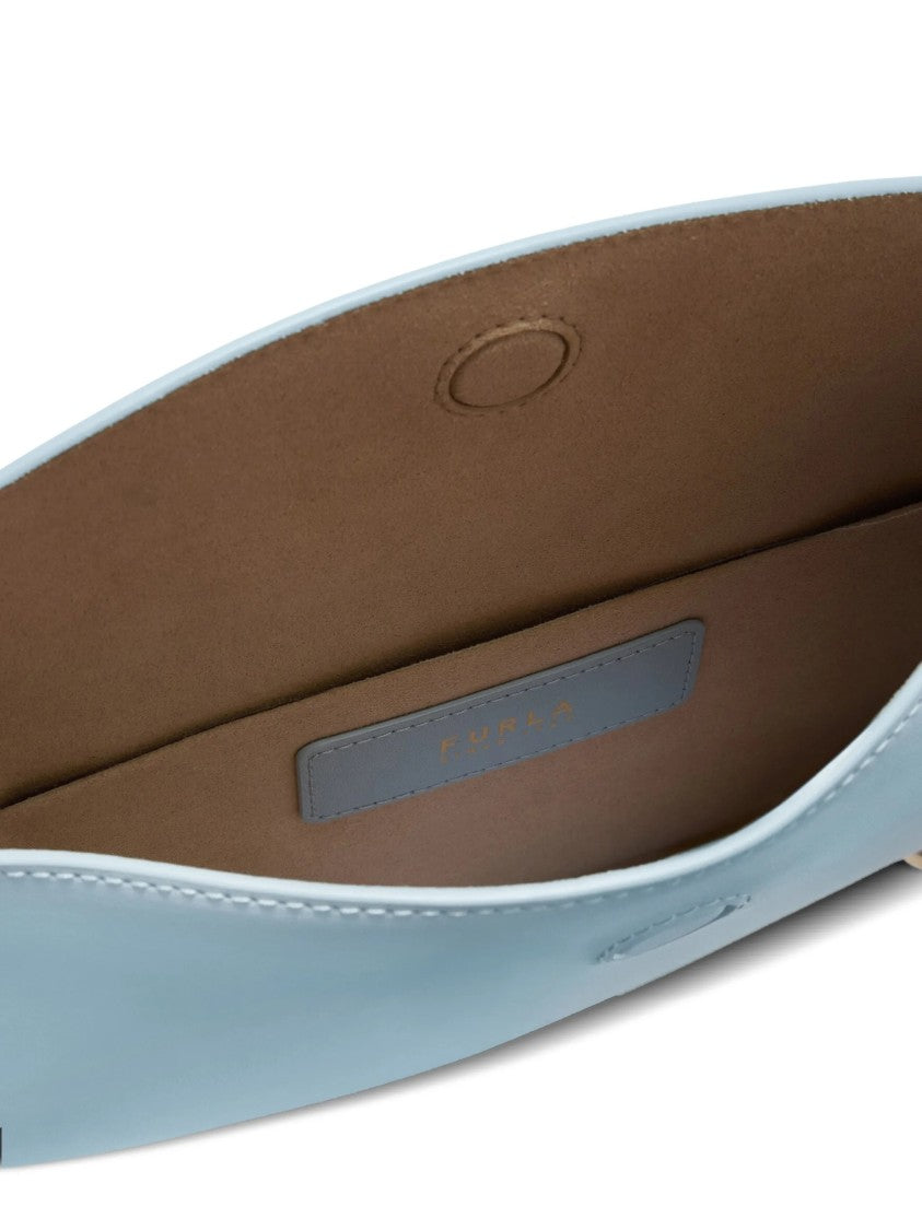 Furla Moonstone M Crescent-Shaped Blue Leather Handbag