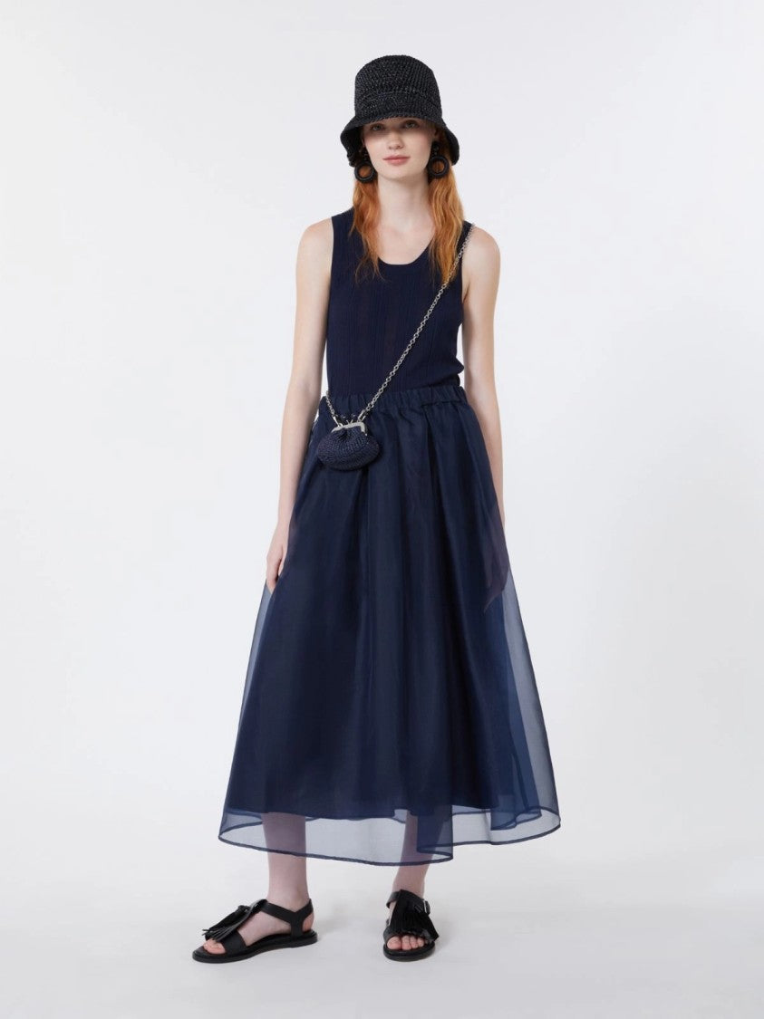 Max Mara Midi Skirt With Sheer Overlay And Elastic Waistband