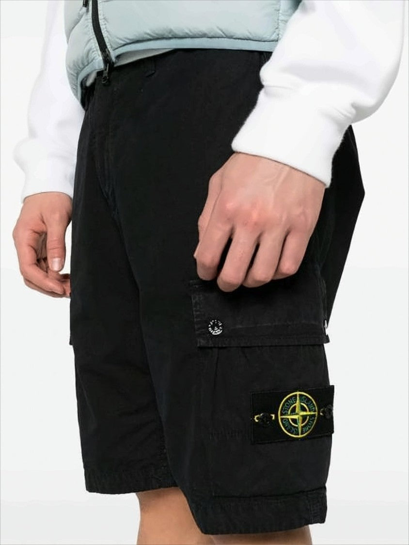 Stone Island Black Cargo Shorts With Button Closure