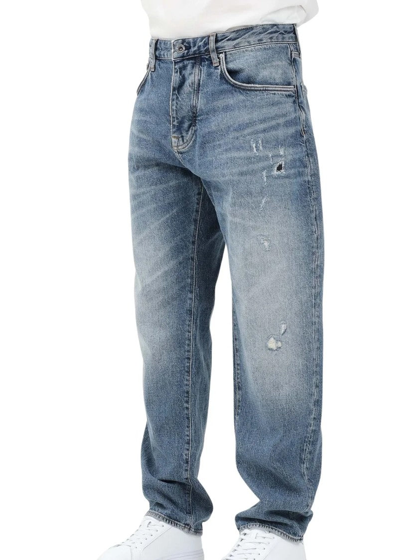 Armani Exchange Blue Cotton Elastane Loose Tapered Jeans