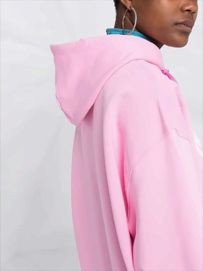 Msgm Pastel Pink Relaxed-Fit Hoodie With Logo Print