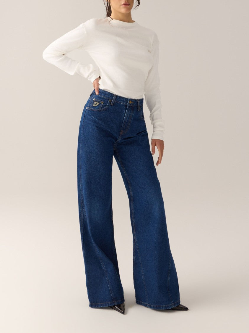 Iois High-Waisted Wide-Leg Denim Skater Jeans