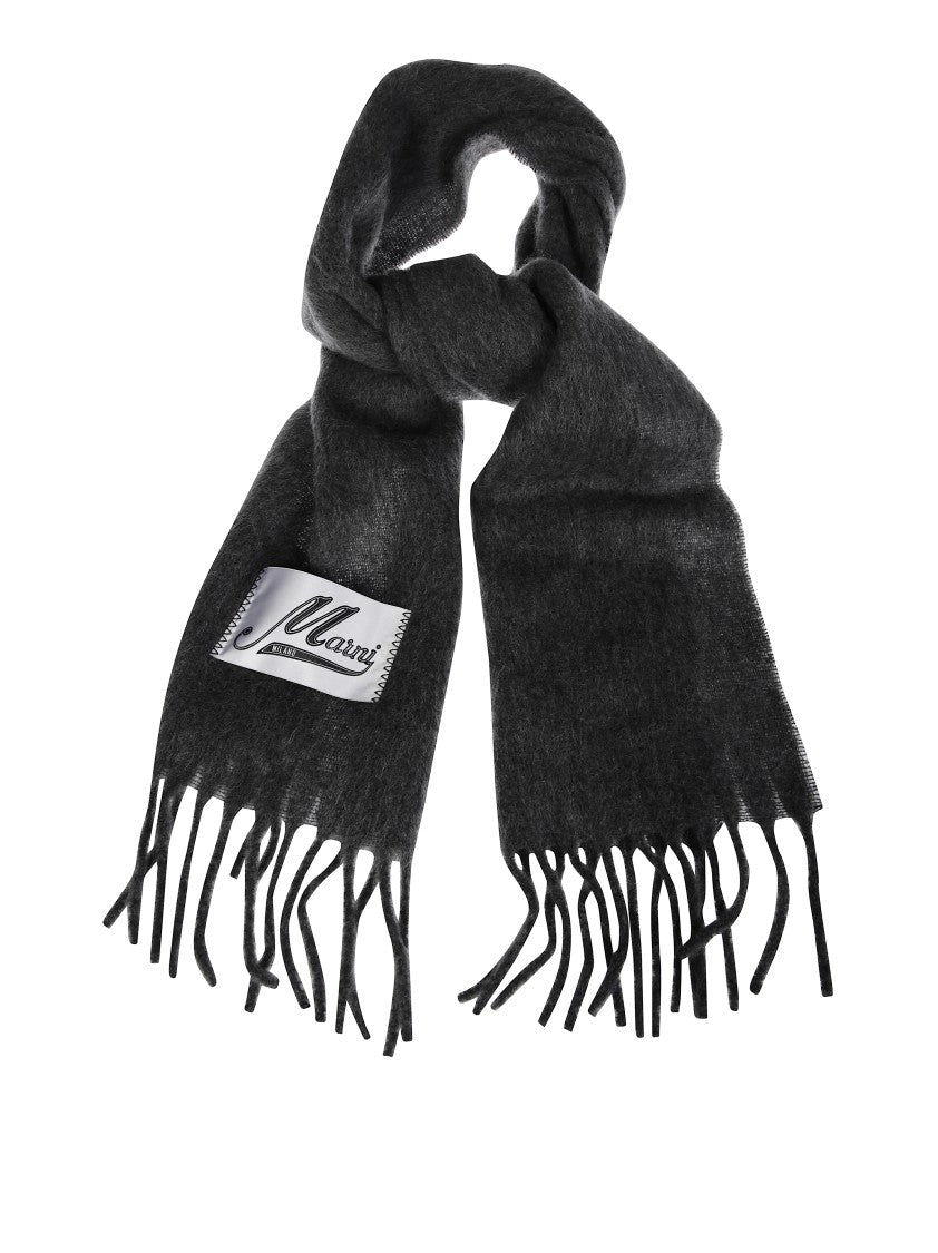 Marni Fringed Black Scarf With Textured Patch