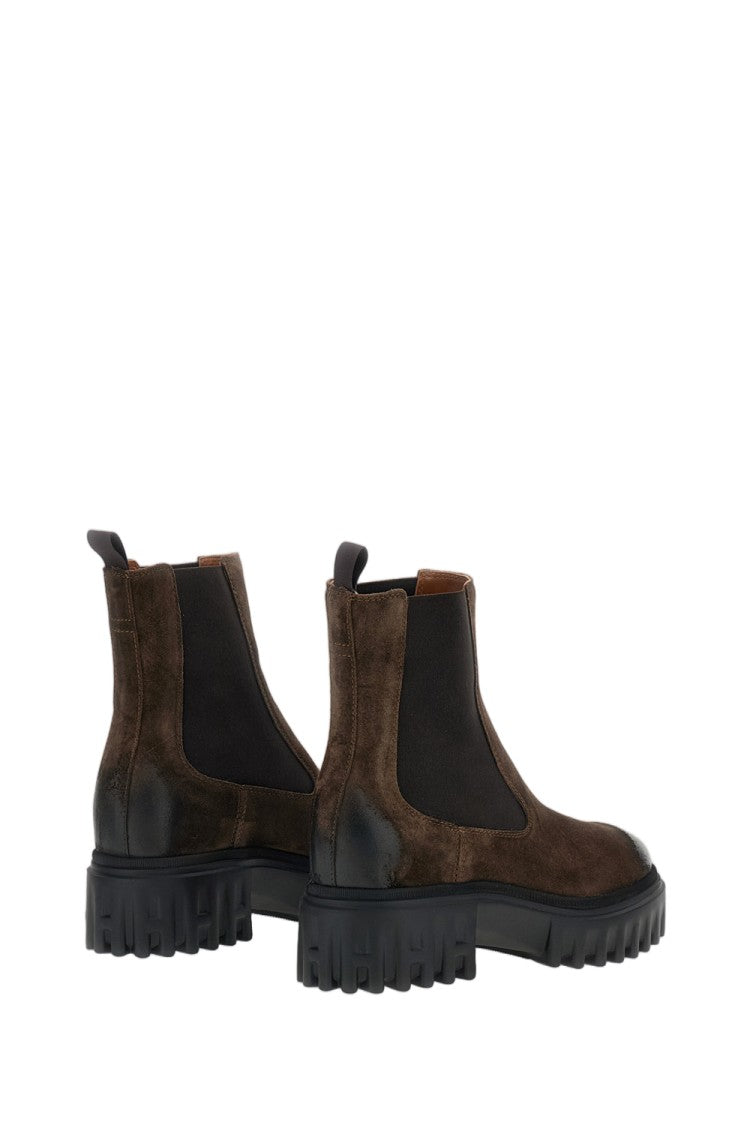Hogan Brown H700 Suede Platform Lug-Sole Chelsea Boots
