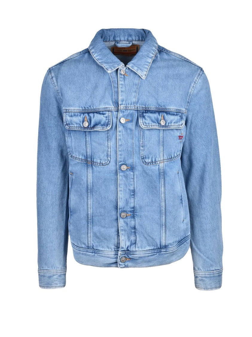 Diesel Light Blue Cotton Denim Jacket With Structured Collar