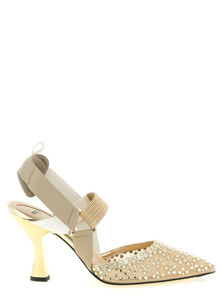 Fendi 'Colibrì' Crystal Application Mesh Slingbacks