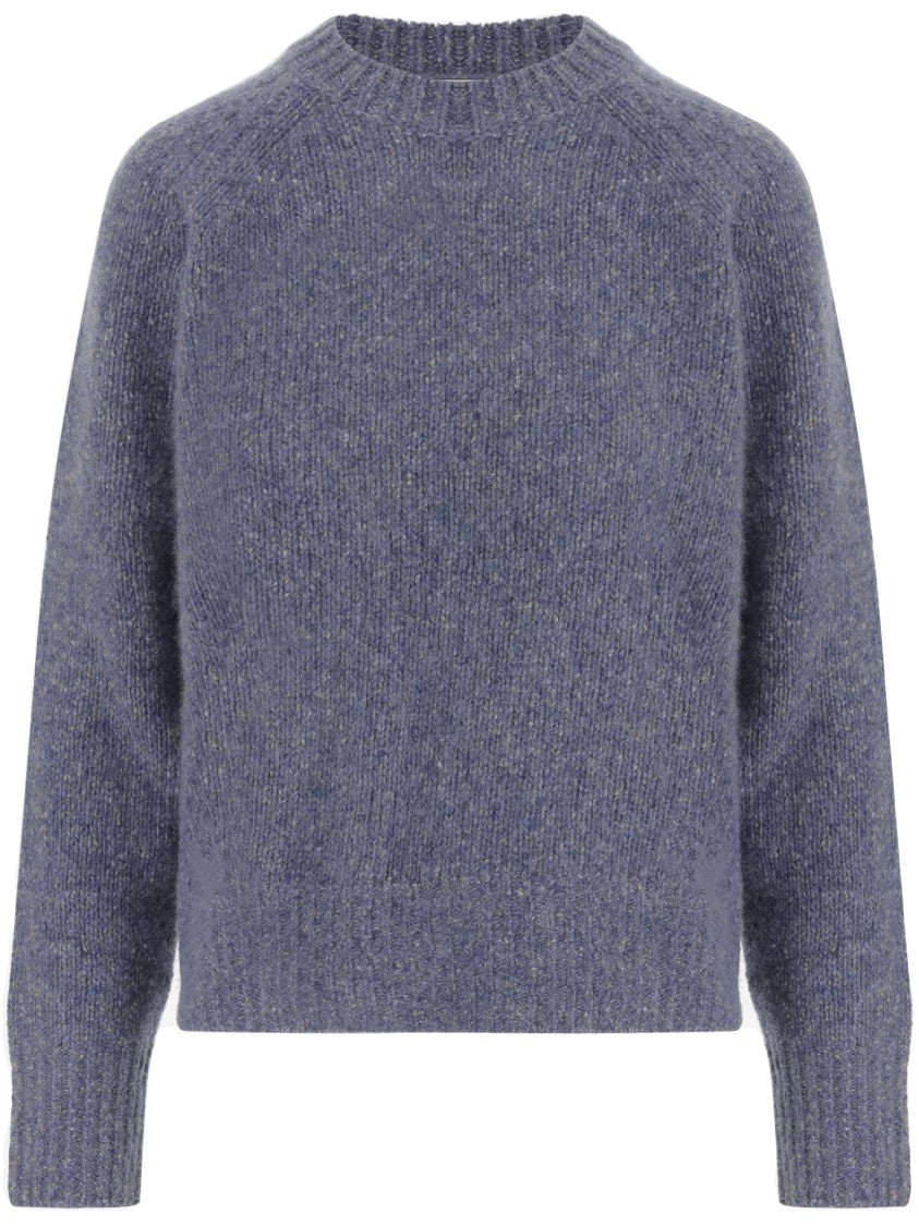 Allude Navy Crew Neck Knit Pattern Cashmere Sweater