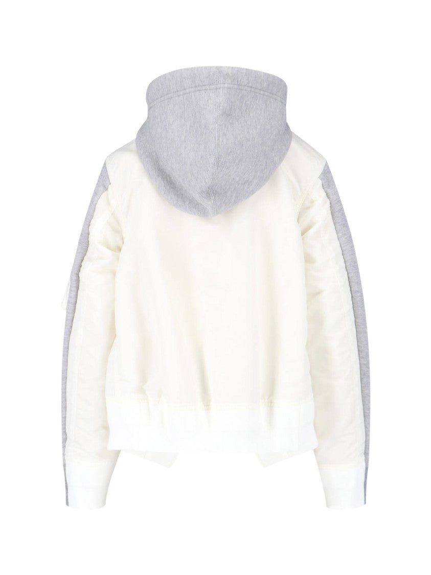 Sacai Grey/White Dual Zip Fabric Hoodie