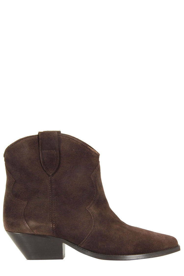 Isabel Marant Chocolate Dewina Gz Pointed-Toe Cuban Heel Suede Ankle Boots