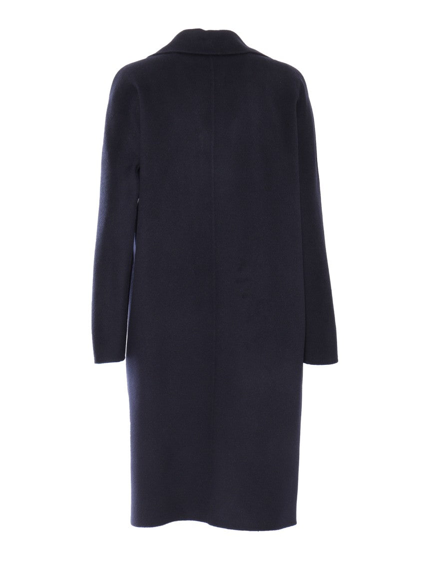 Max Mara Mid-Length Blue Double-Breasted Coat With Notched Collar