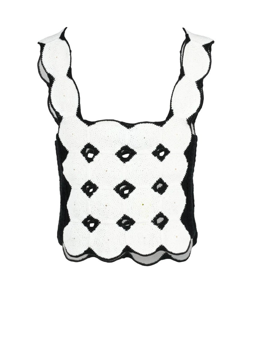 Alpha Studio White/Black Crochet Top