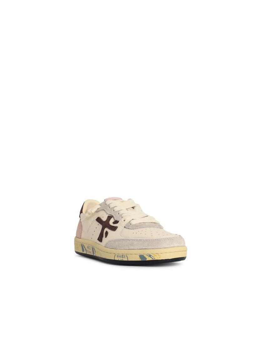 Premiata Ivory White Leather Blend Sneakers With Suede Accents