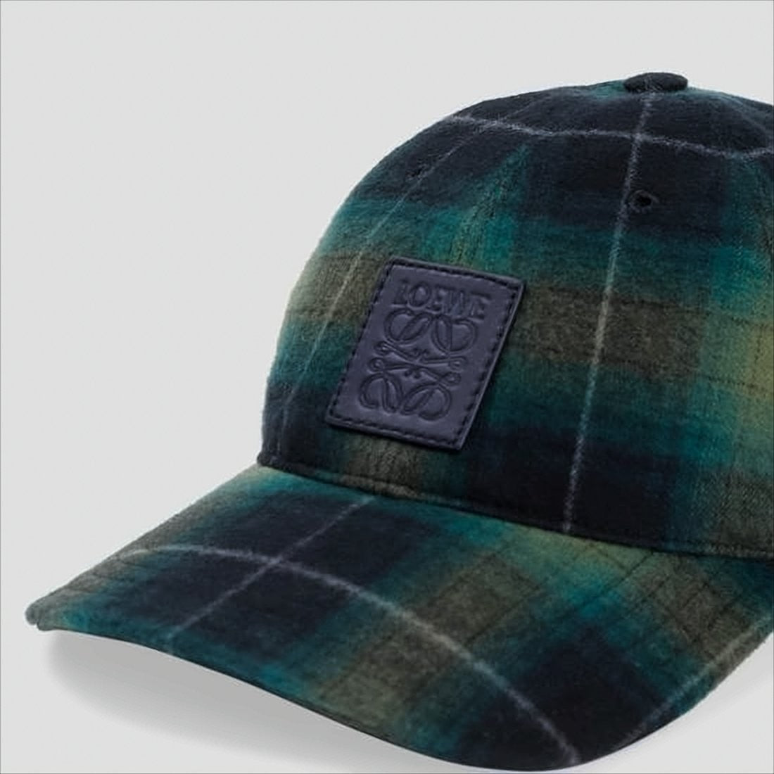 Loewe Plaid Wool Baseball Cap With Embossed Leather Detail