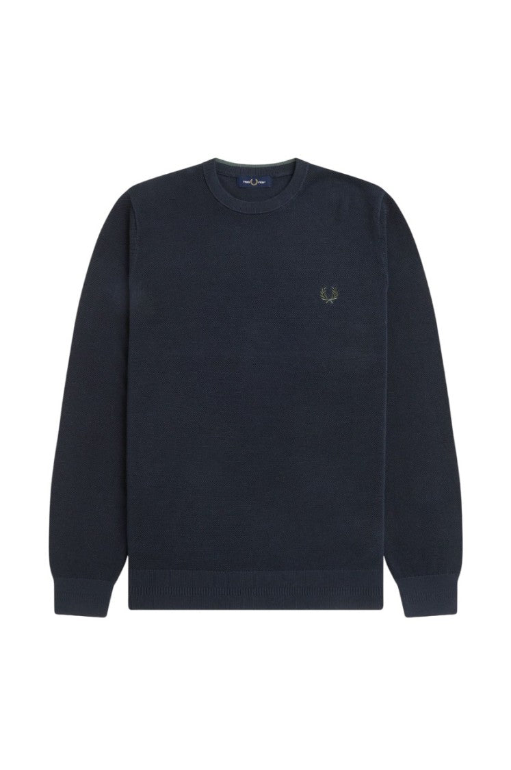 Fred Perry Crewneck Sweater In Textured Cotton Piqué