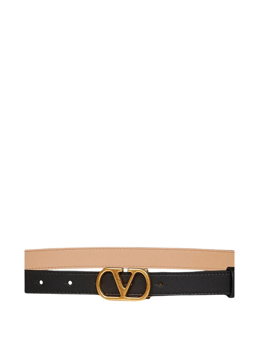 Valentino Reversible Black-Beige Gold-Buckle Belt