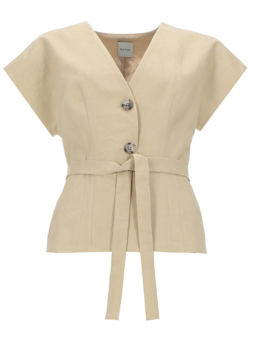 Paul Smith V-Neck Linen Buttoned Top