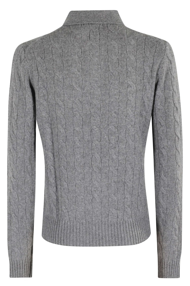 Polo Ralph Lauren Cable Knit Grey Polo Sweater With Ribbed Details