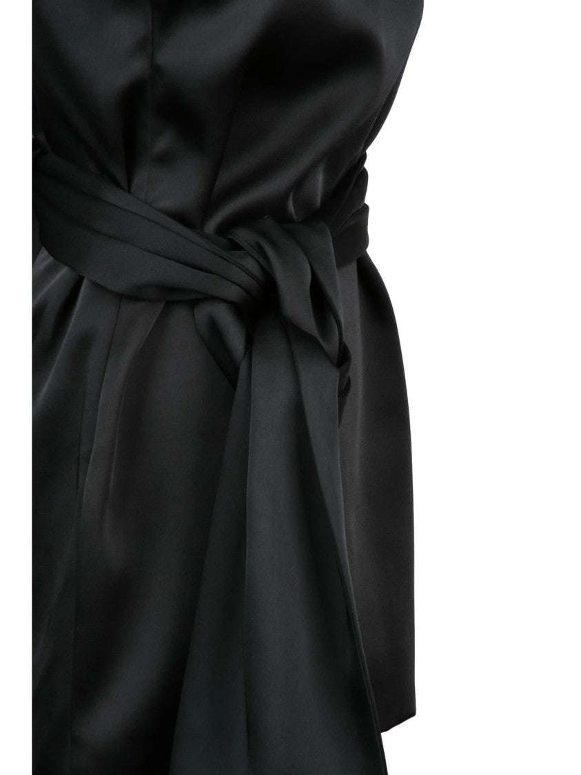 Eleh Short Satin Dress With Decorative Bow And V-Neckline