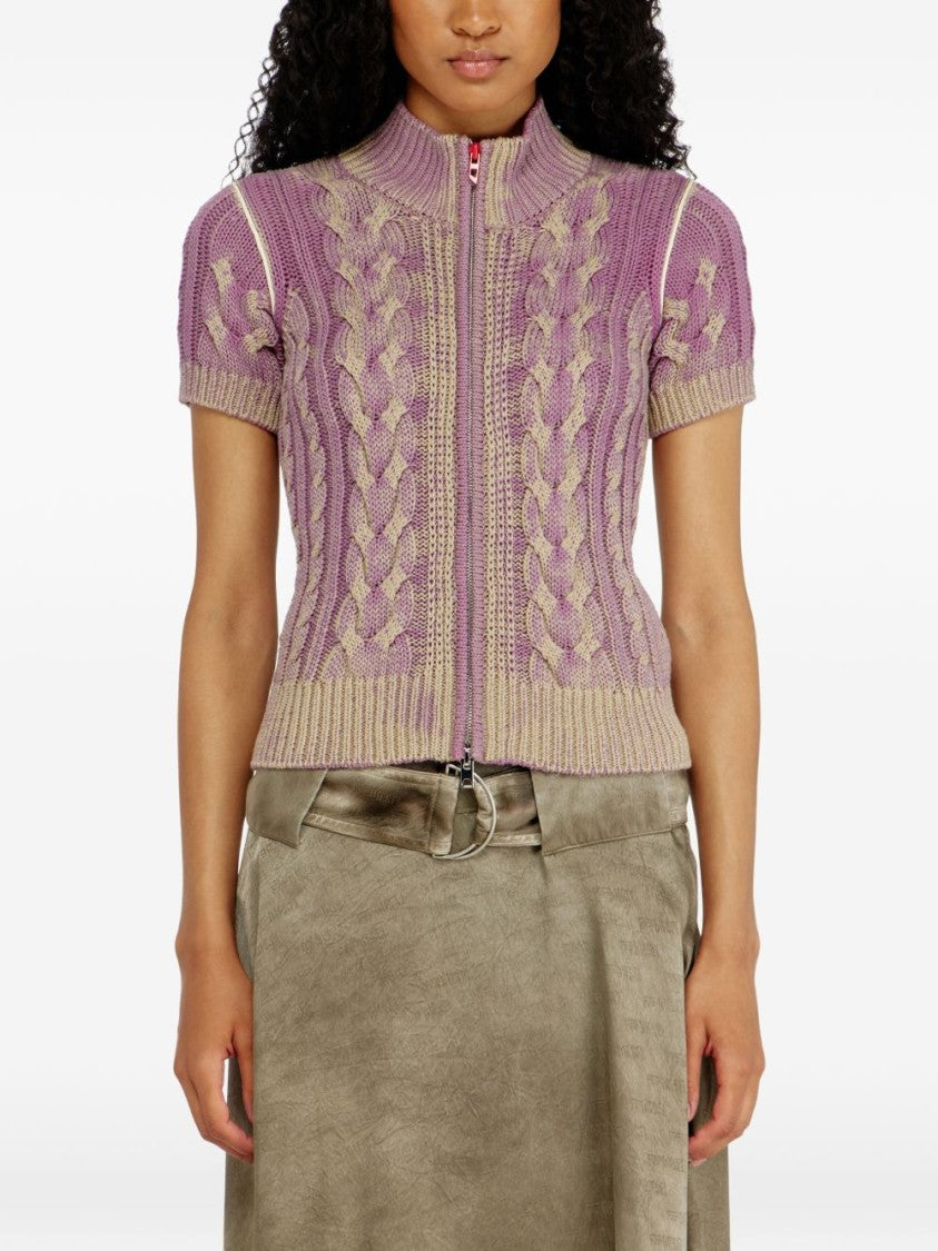 Diesel Short-Sleeved Knit Top With Cable Knit Pattern