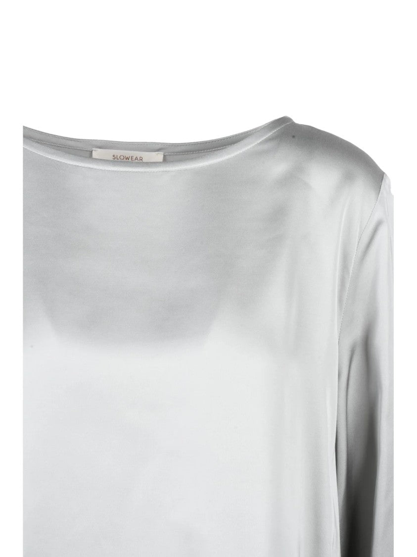 Slowear Pearl Grey Satin Finish Fluid Viscose Blouse