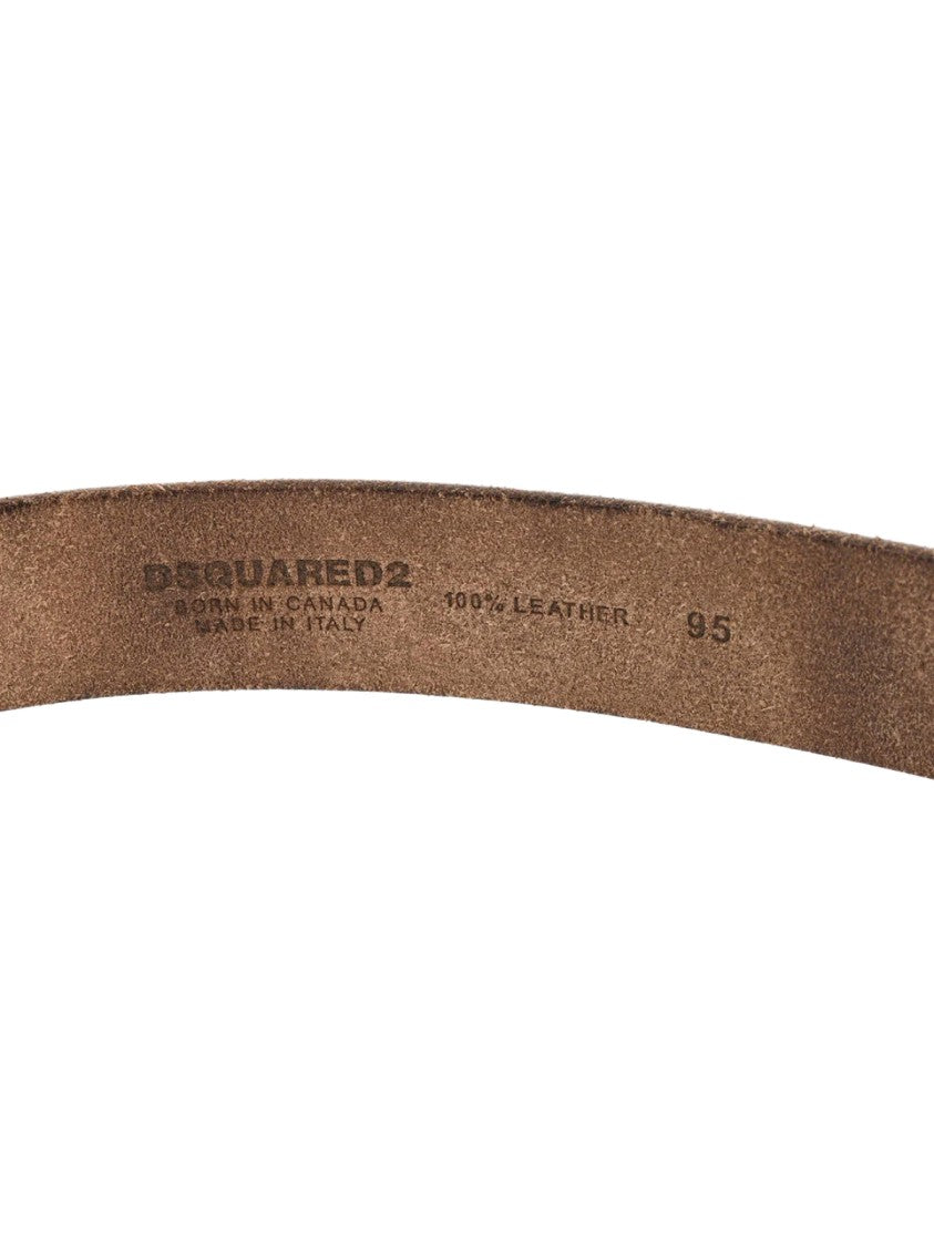 Dsquared2 Craquele Leather Logo Buckle Belt