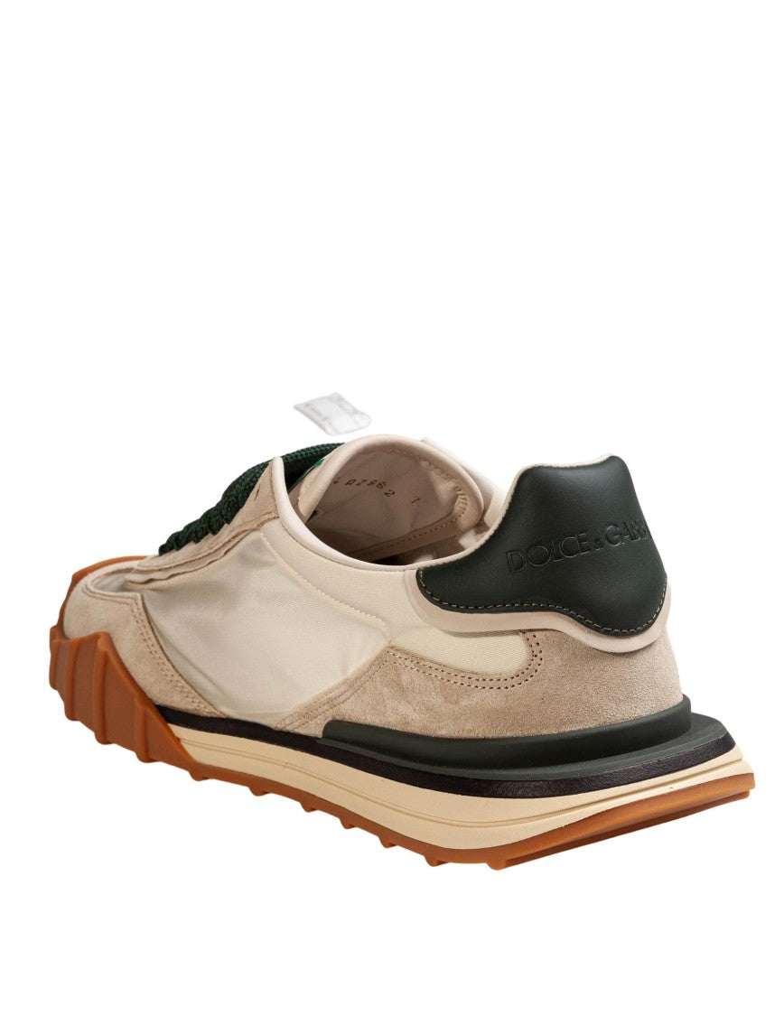 Dolce & Gabbana Ivory & Bottle Green Athletic Fabric Sneakers