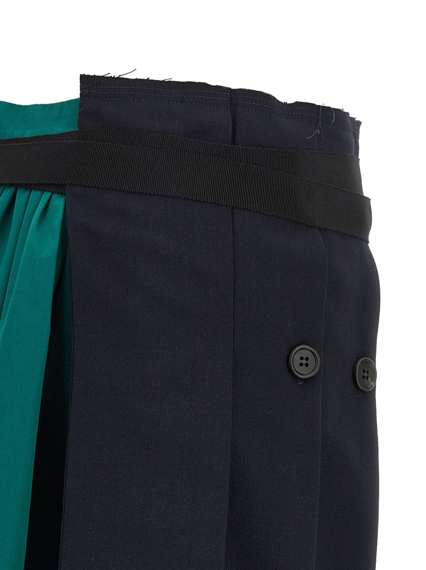 Prada Asymmetrical Midi Skirt With Patchwork Design And Grosgrain Ribbon
