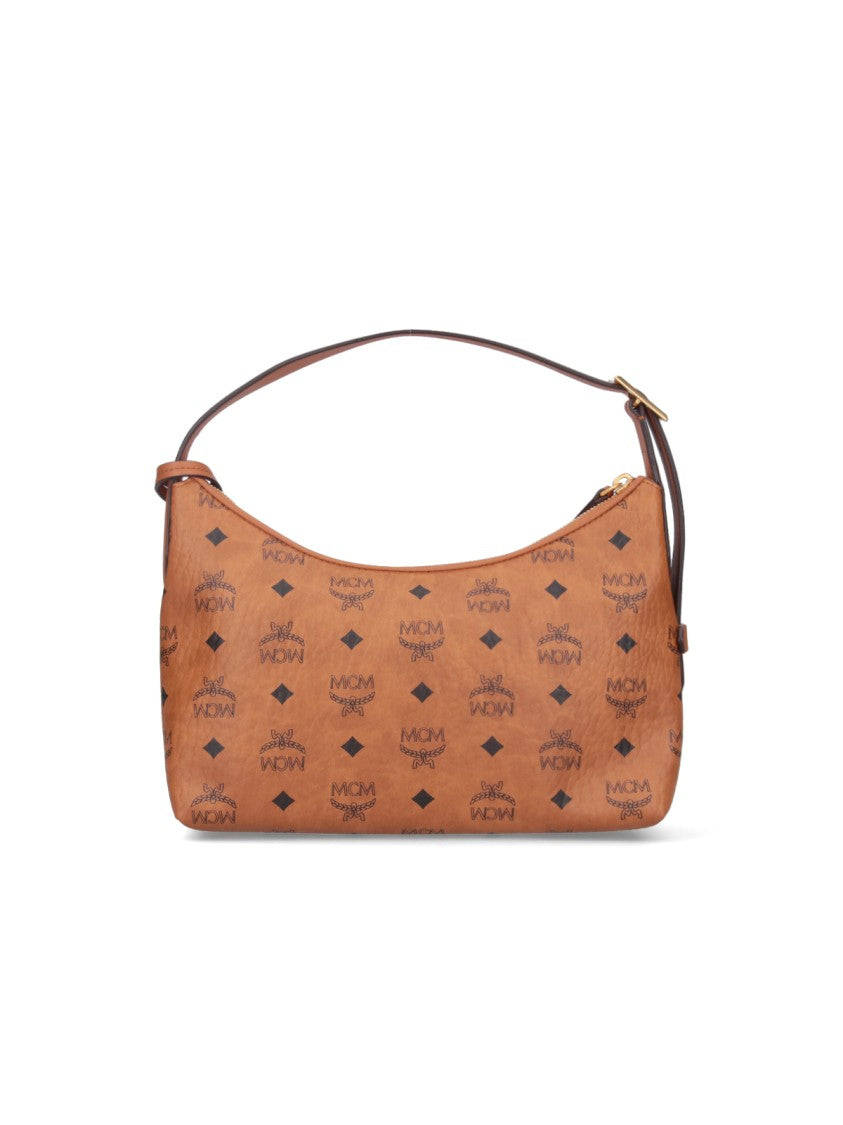 Mcm Arena Hobo Shoulder Bag With Logo Print