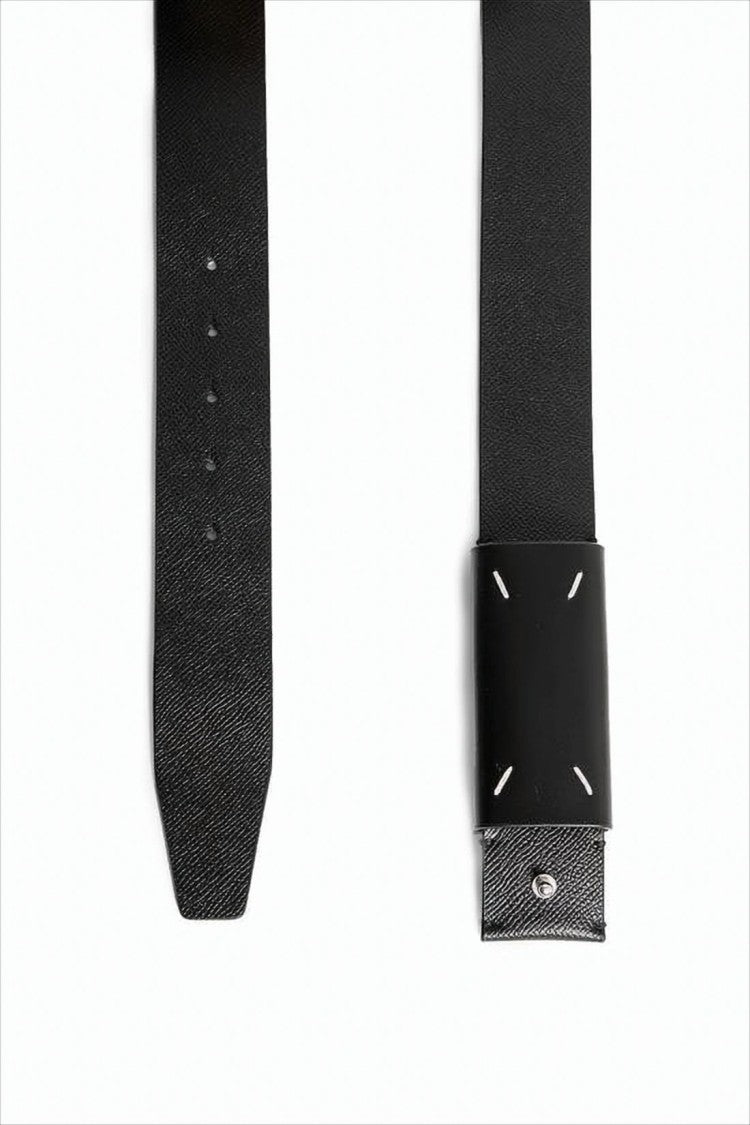 Maison Margiela Rectangular Buckle Leather Belt With Textured Finish