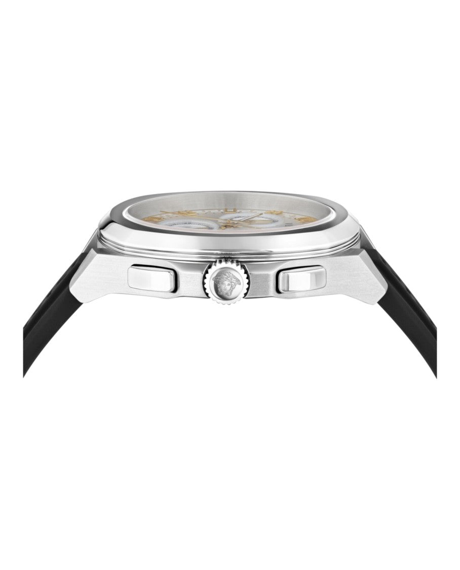 Versace Geo Chrono Strap Watch With Polished Stainless Steel Case