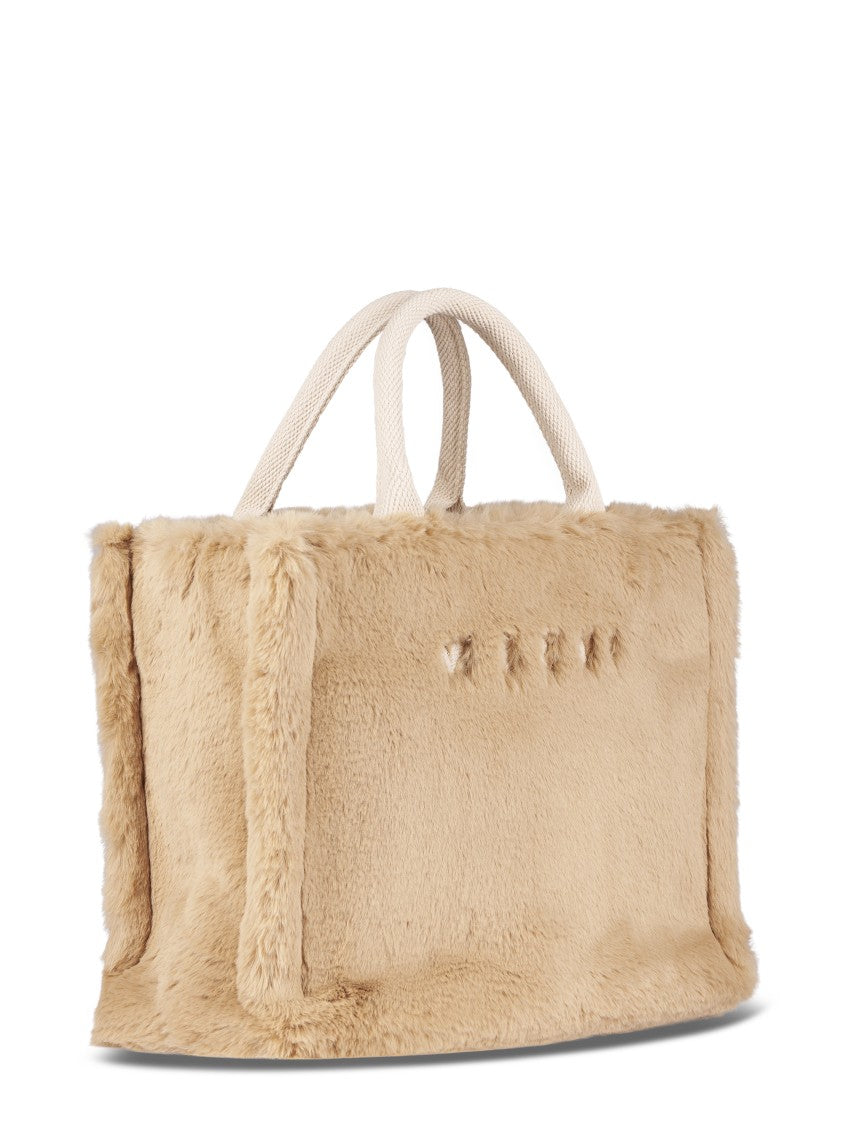 Marni Small Rectangular Basket Bag With Plush Faux Fur Fabric