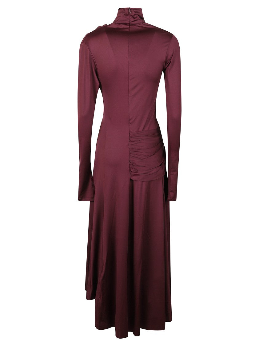 Victoria Beckham Bordeaux Midi Dress With Twisted Knot Detail