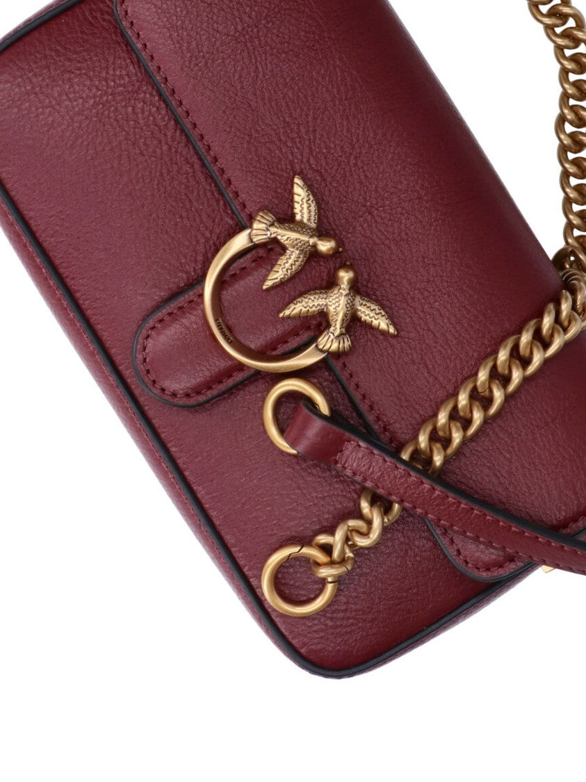Pinko Bordeaux Leather One Love Baby Shoulder Bag