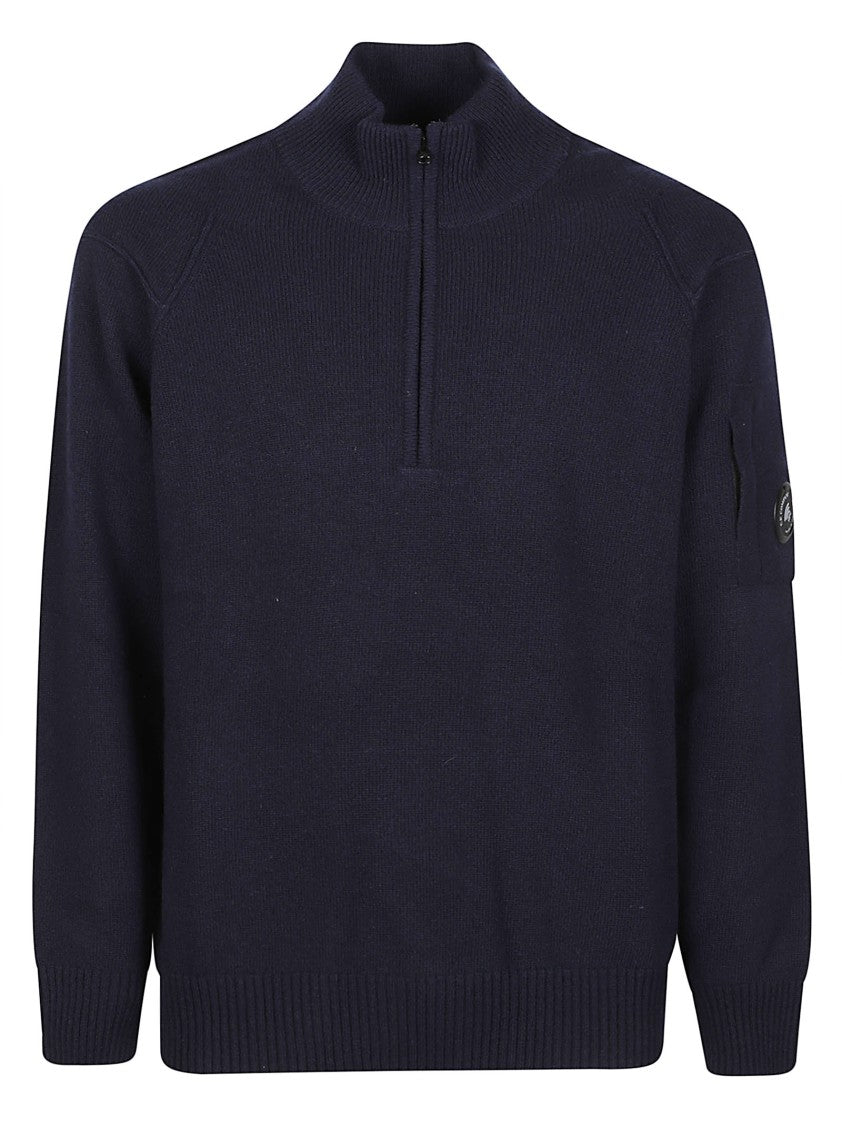 C.P. Company Half Zip Ribbed High-Collar Wool-Blend Zip-Through Knit