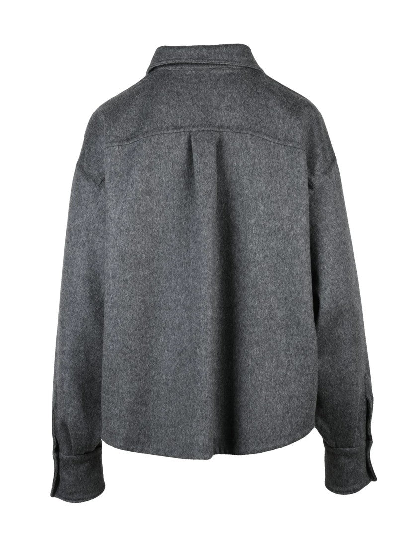 Brunello Cucinelli Short Oversized Shirt In Textured Grey Virgin Wool
