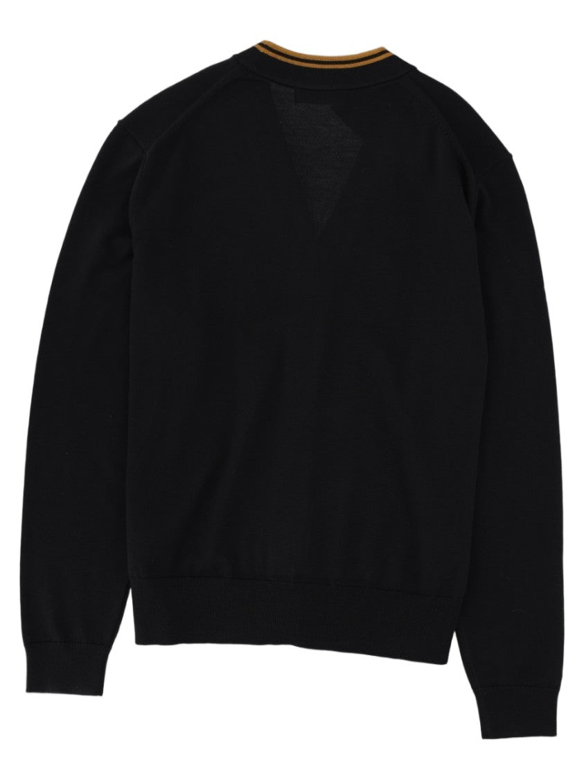 Fred Perry V-Neck Striped Logo Wool-Blend Cardigan
