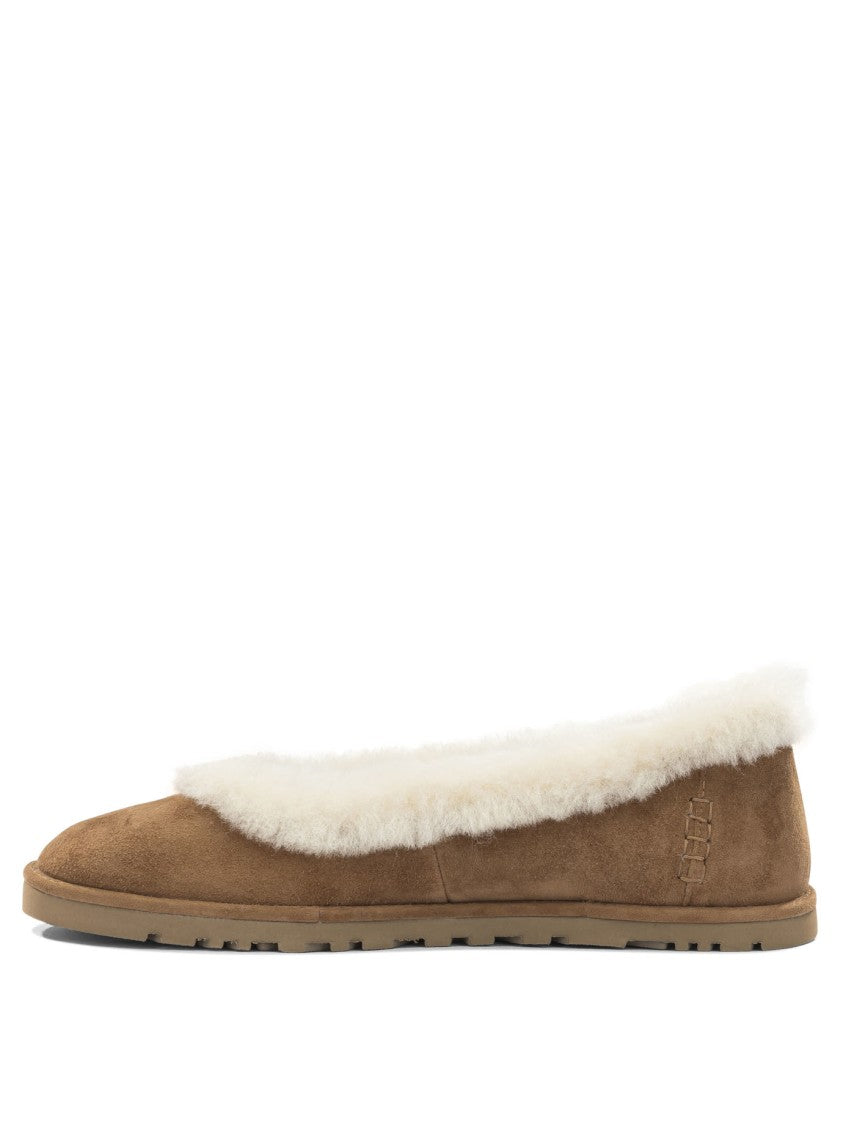 Ugg Suede Ballerinas With Plush Trim And Rubber Sole