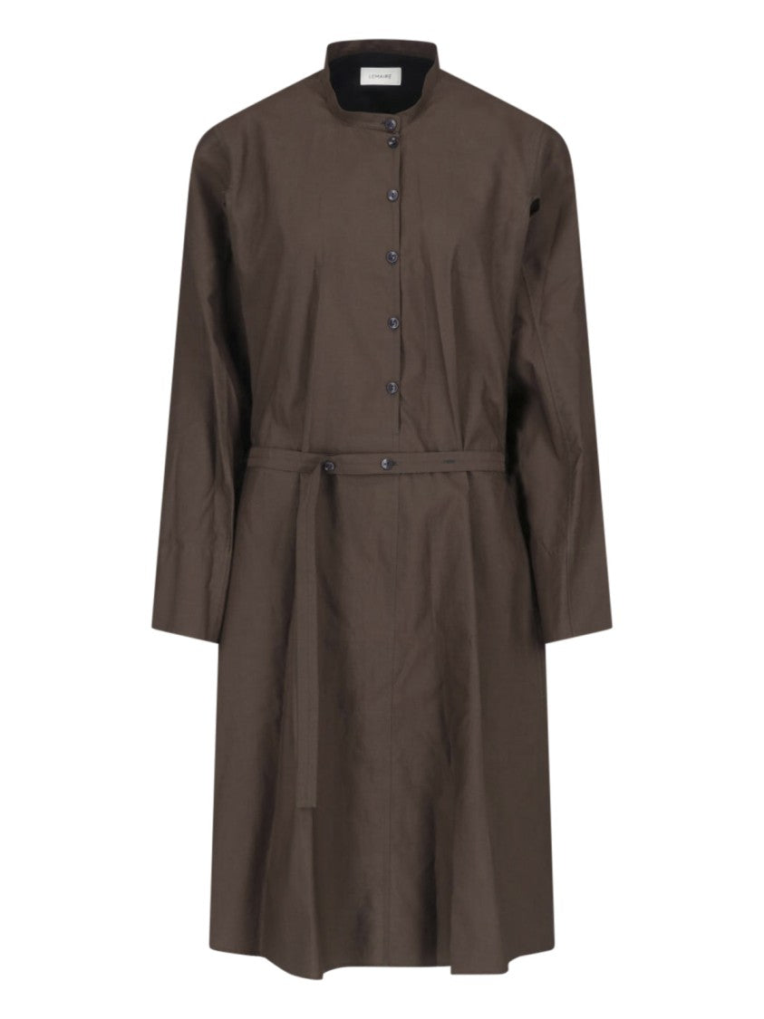Lemaire Button-Down Belted Brown Cotton-Silk Midi Dress
