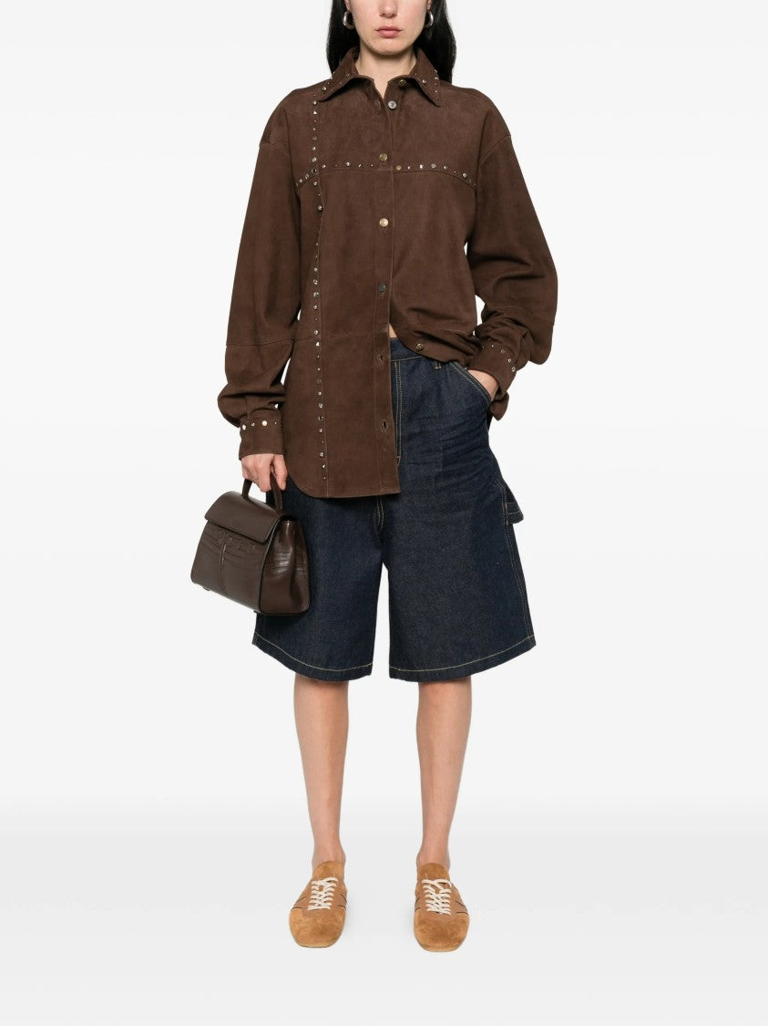 Moschino Brown Suede Shirt With Metallic Stud Detailing
