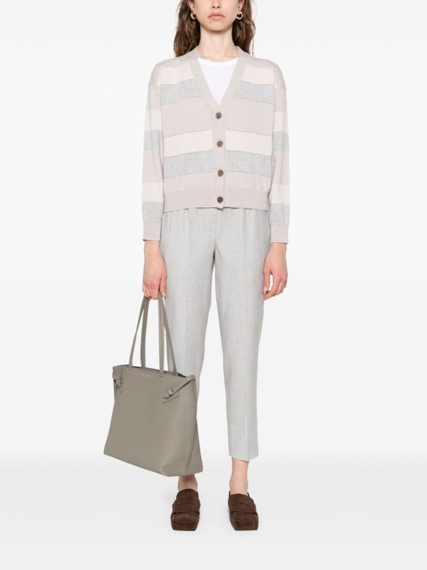 Peserico Beige Button-Down Sweater With V-Neckline