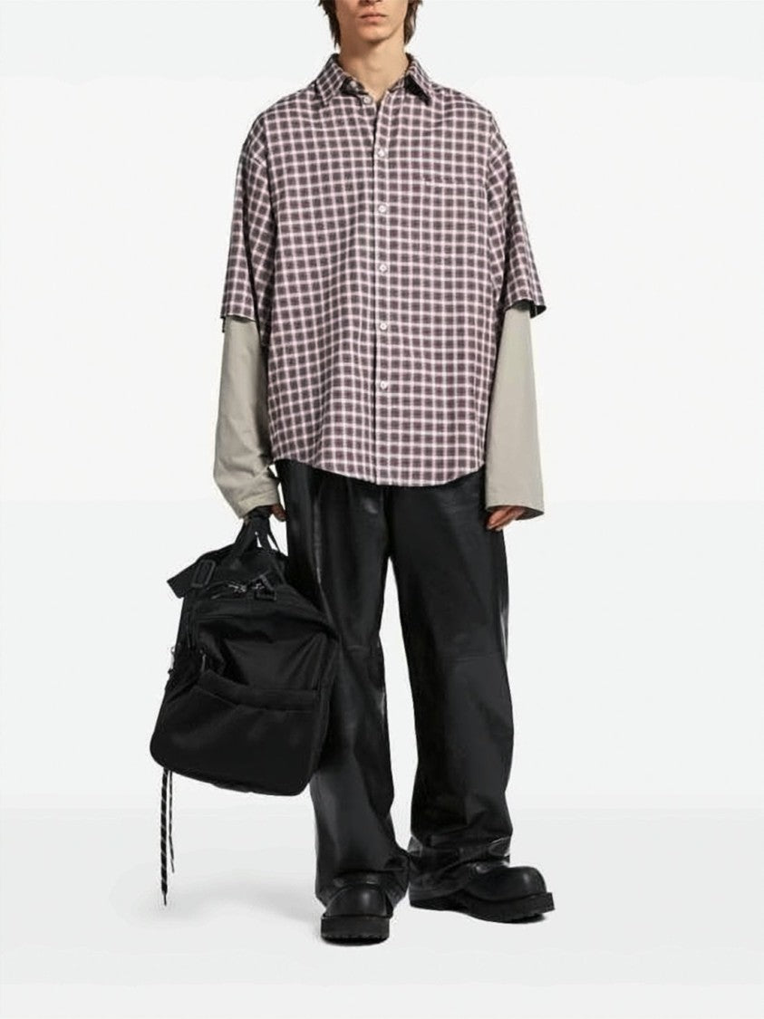 Balenciaga Layered Short-Sleeve Checkered Shirt With Classic Collar