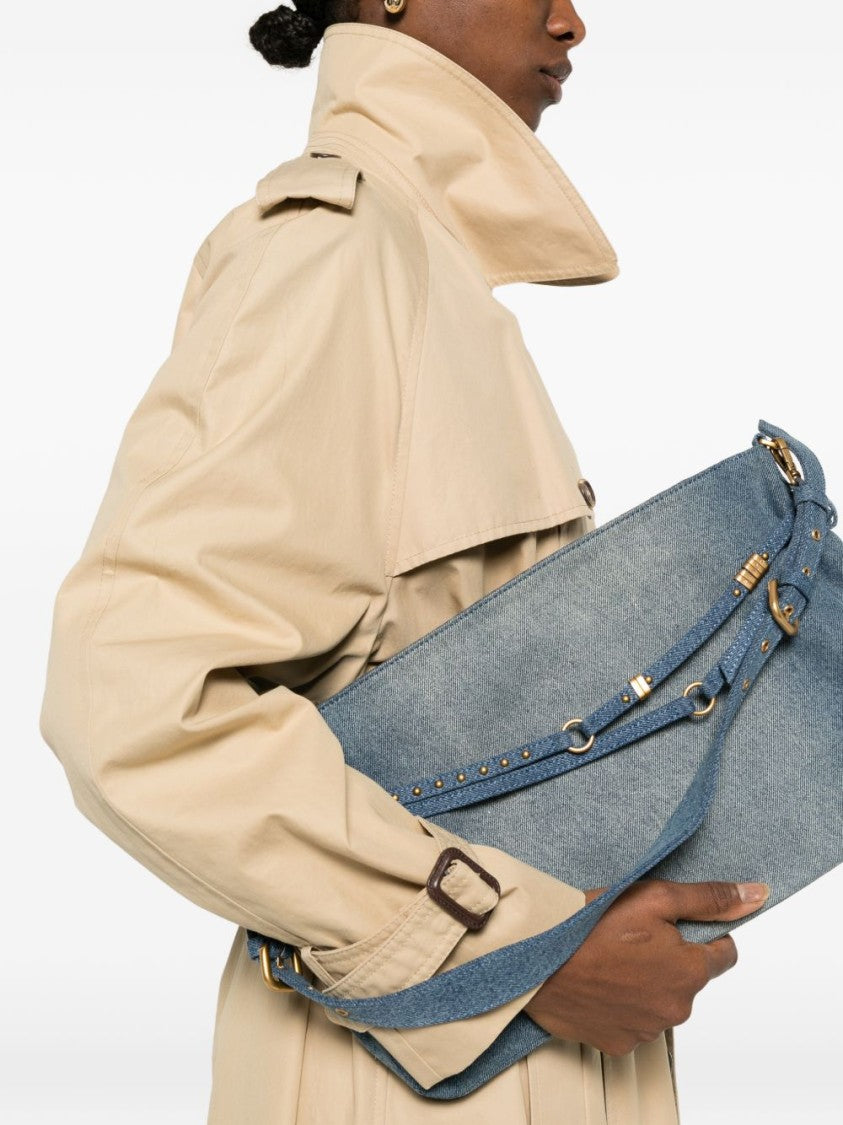 Pinko Light Blue Studded Denim Shoulder Bag