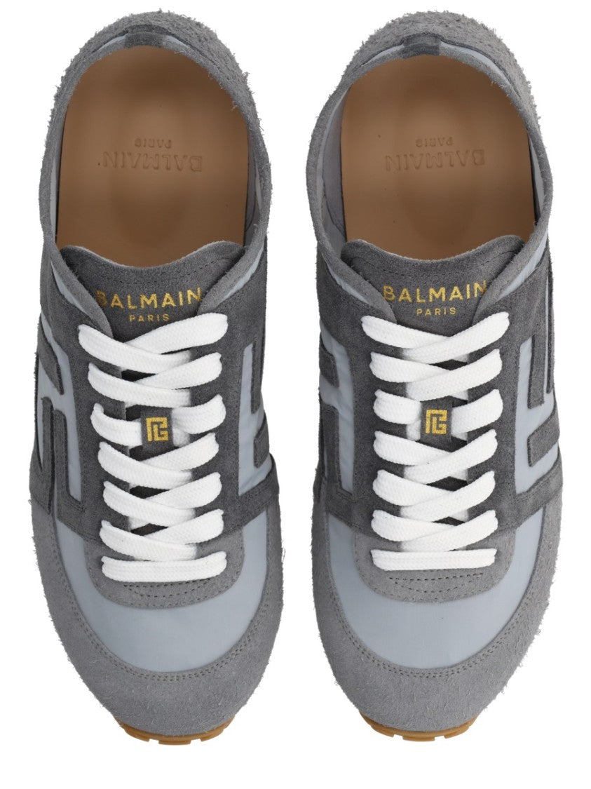 Balmain Grey Racer 45 Suede Panel Sneakers