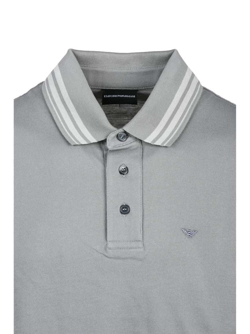 Emporio Armani Grey Cotton Striped Polo Shirt