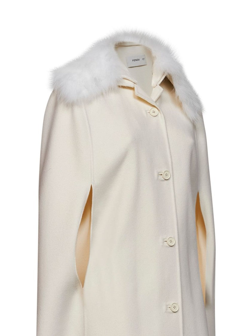 Fendi Creamy Fabric Luxury Fur Collar Jacket