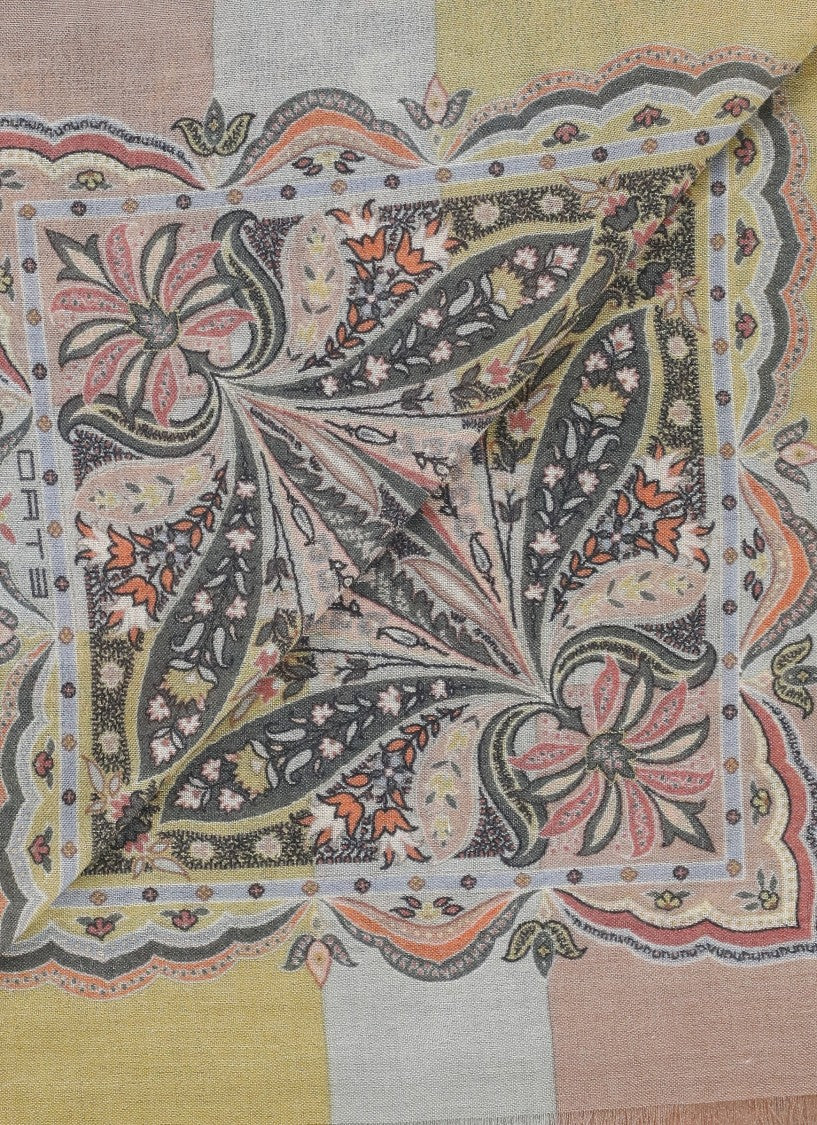 Etro Intricate Paisley Print Cashmere, Silk And Wool Scarf