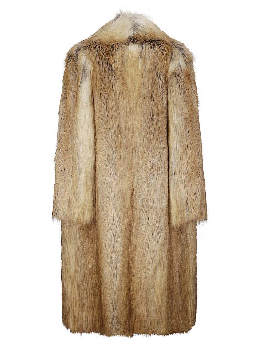 Bb Couture Brown Faux Fur Coat With Notched Lapels And Open-Front Design