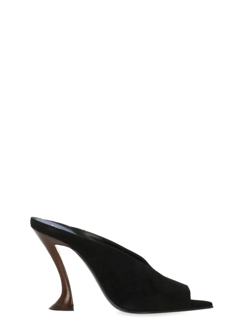 Lanvin Black Suede Heel Shoes With Arrowhead Brown Heel
