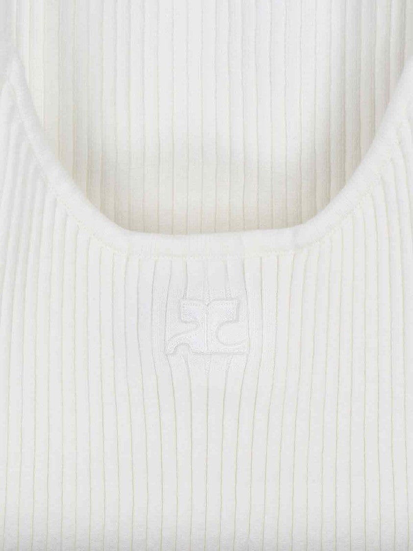 Courrèges Tank Top, In White Fabric, Ribbed Workmanship