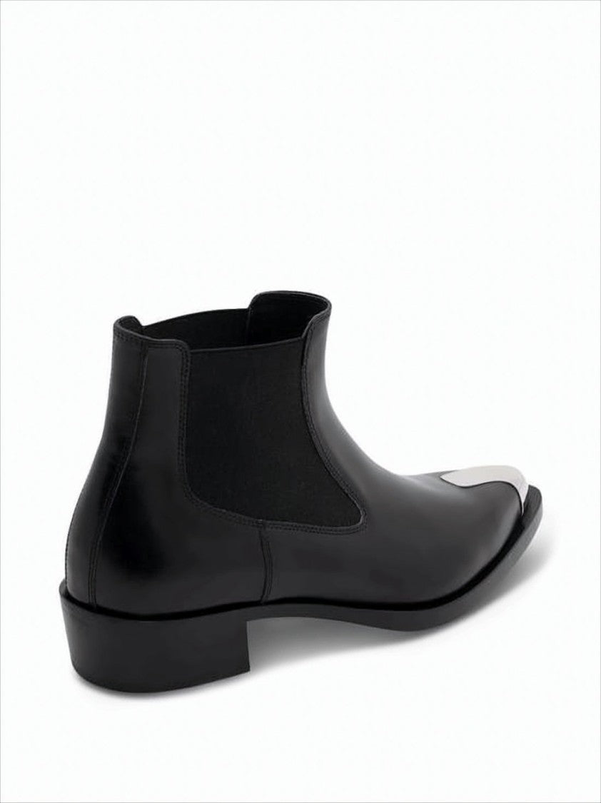 Alexander Mcqueen Ankle Boot With Metallic Toe Cap